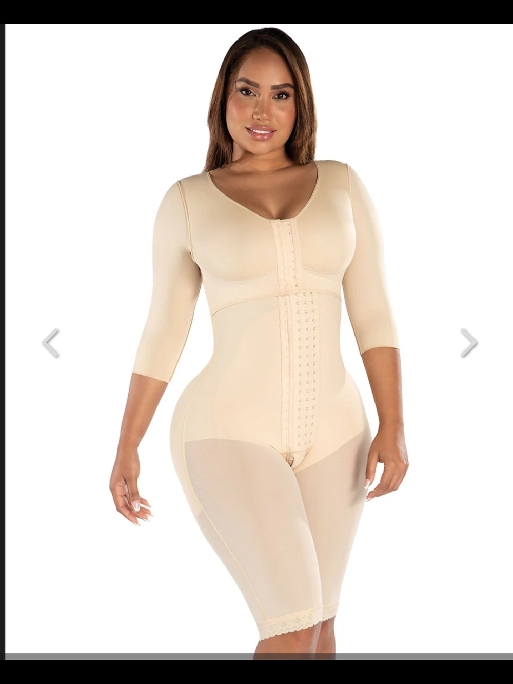 Full Coverage Nude Compression Bodysuit with 3/4 Sleeves